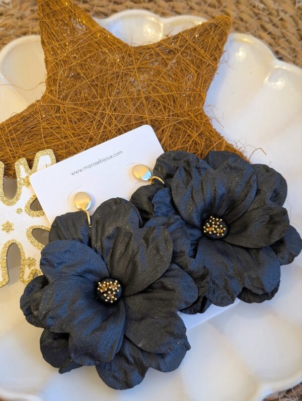 Boucles d'oreilles Bloom Noir/Gris métallisé