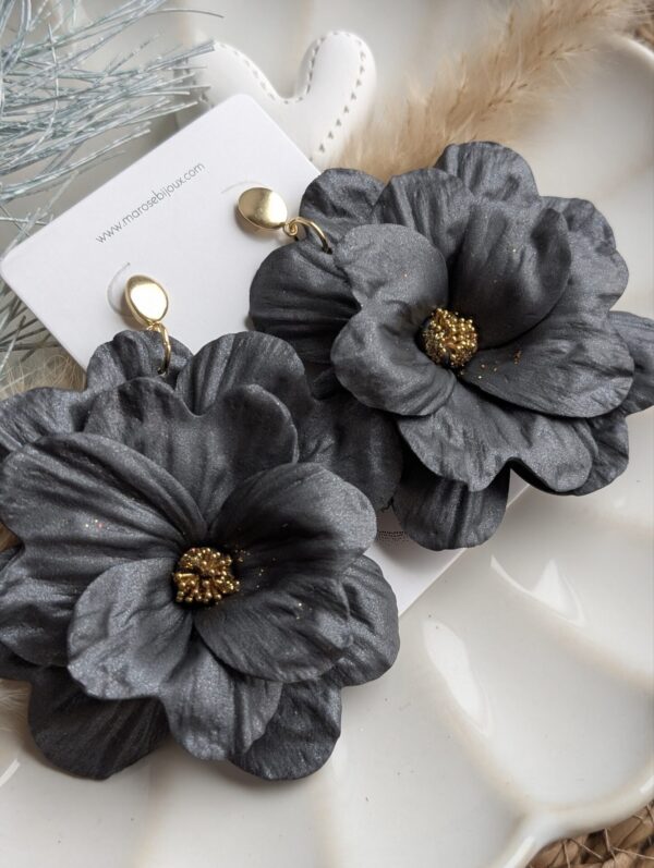 Boucles d'oreilles Bloom Noir/Gris métallisé