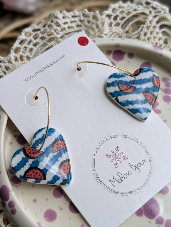 Boucles d'oreilles Coeur de pastèque