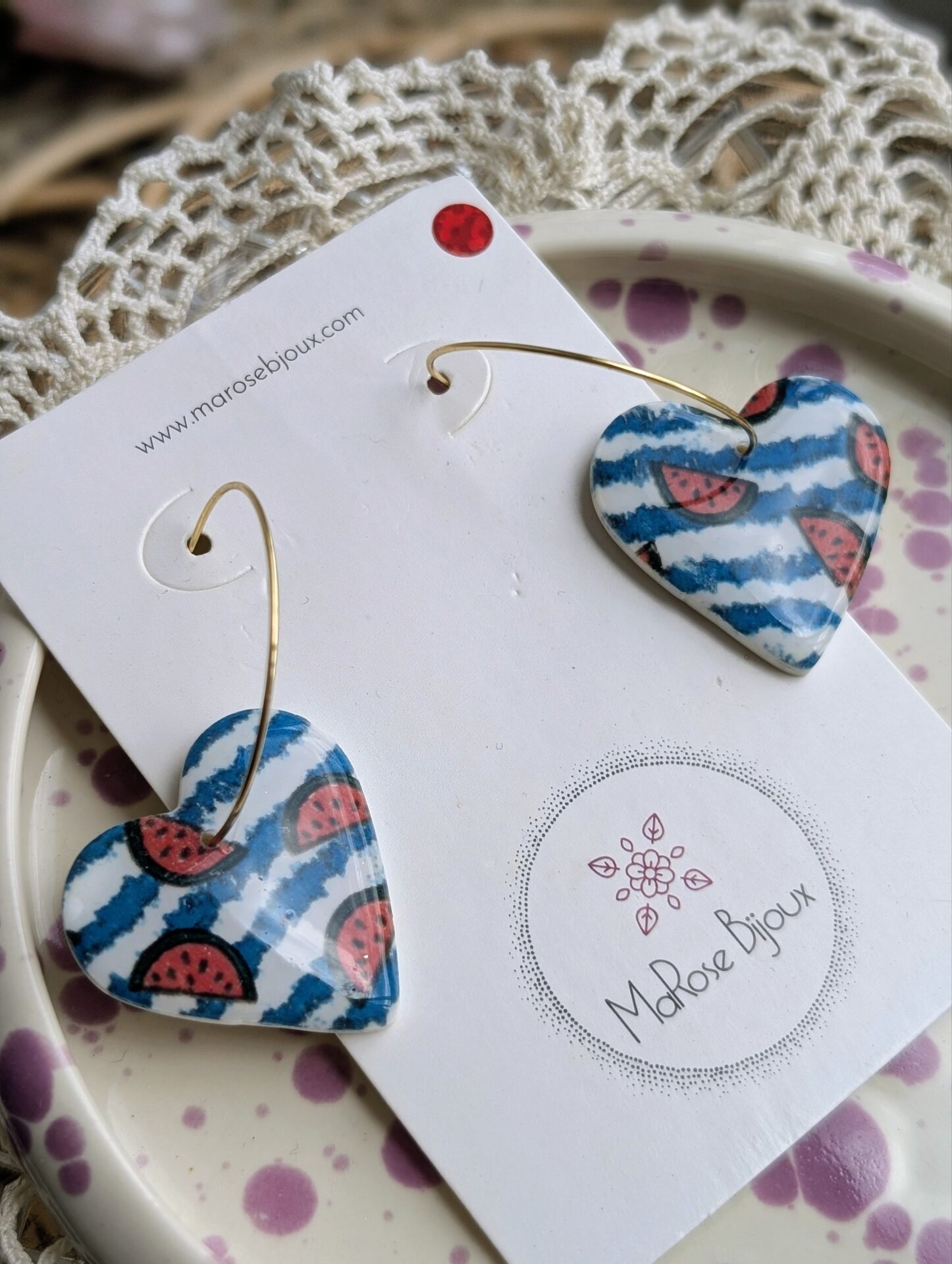 Boucles d'oreilles Coeur de pastèque